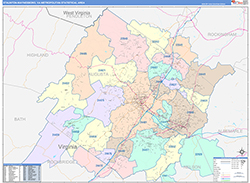 Staunton-Waynesboro Metro Area Wall Map Color Cast Style 2026